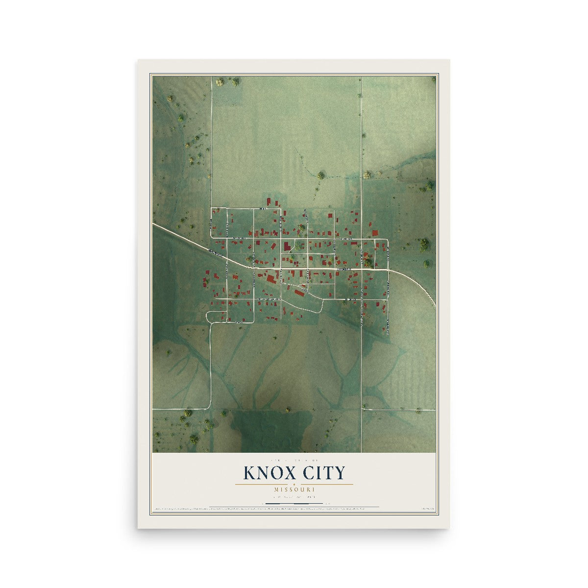 Map of Knox City, Missouri, 12 x 18 inch unframed archival matte print