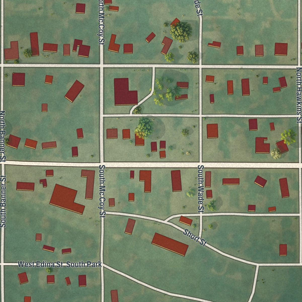 Close-up of the map of Knox City, Missouri print showing street and building detail