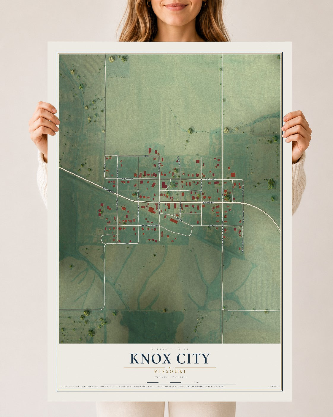 Map of Knox City, Missouri, 24 x 36 inch unframed archival matte print
