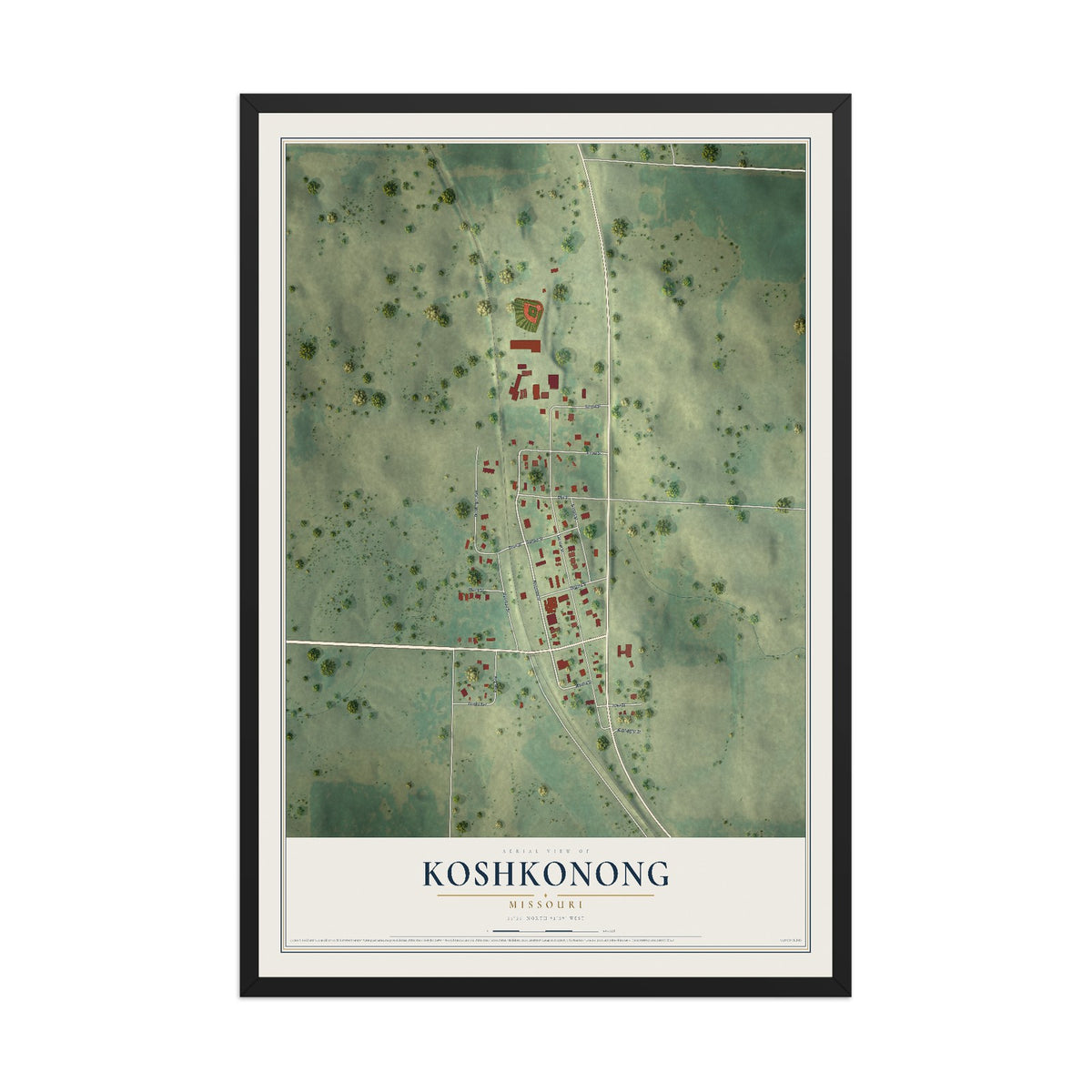 Map of Koshkonong, Missouri, 12 x 18 inch print in a black wood frame