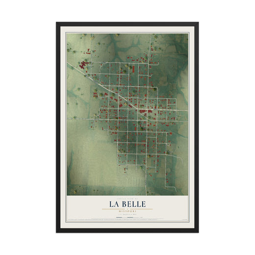 Map of La Belle, Missouri, 12 x 18 inch print in a black wood frame