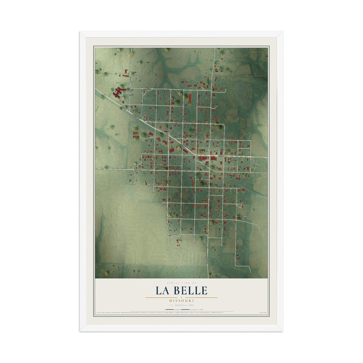 Map of La Belle, Missouri, 12 x 18 inch print in a white wood frame