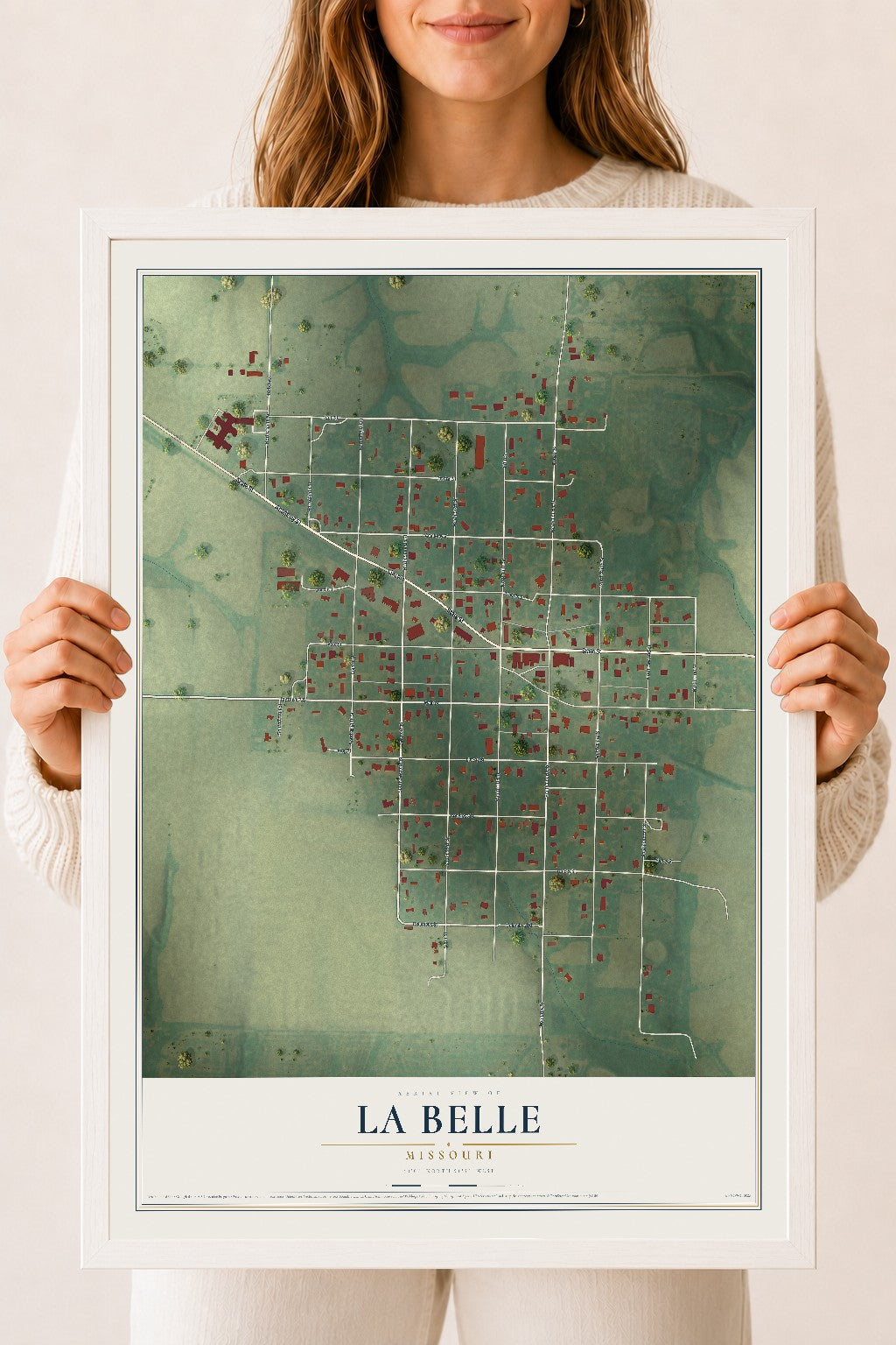 Map of La Belle, Missouri, 18 x 24 inch print in a white wood frame