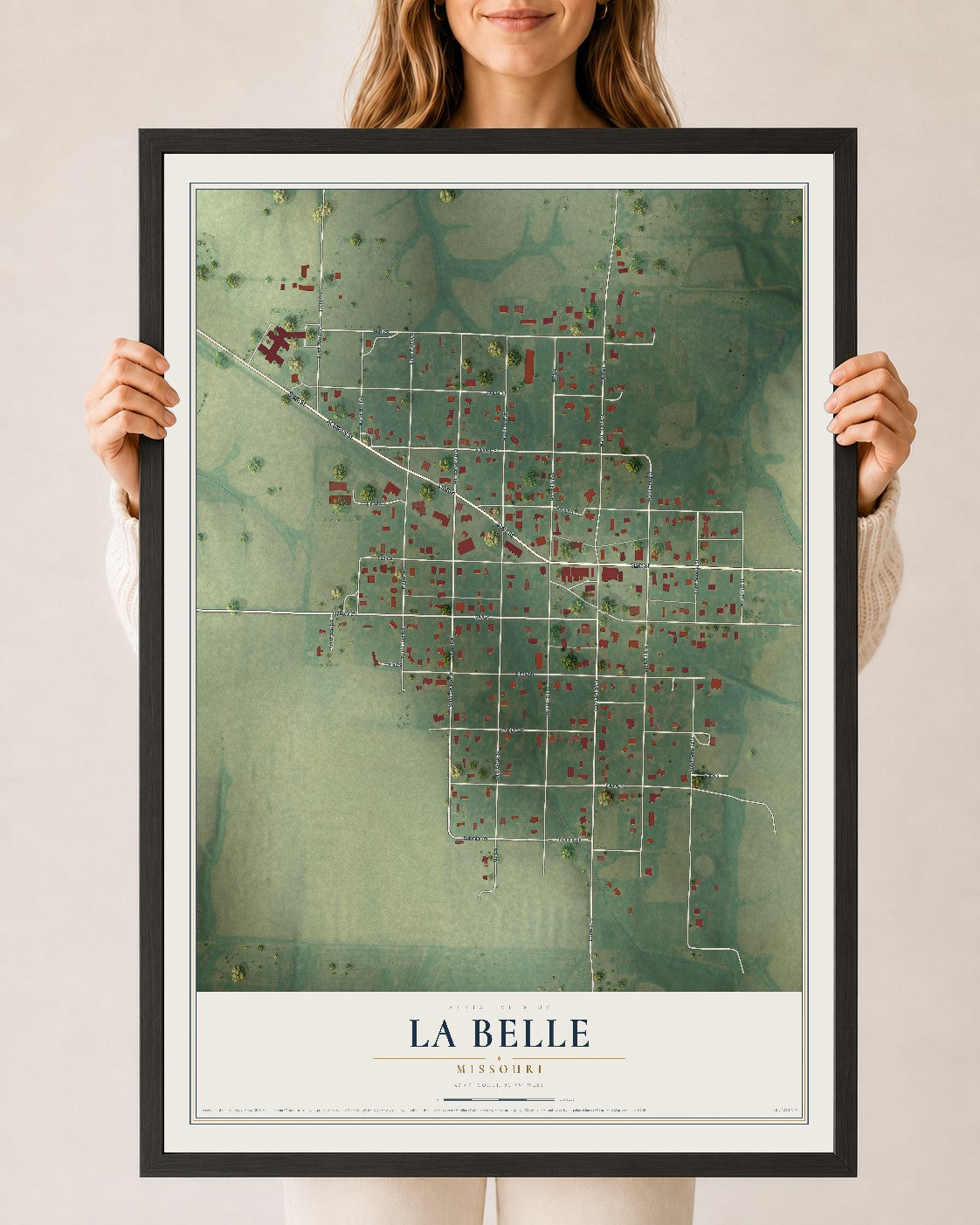 Map of La Belle, Missouri, 24 x 36 inch print in a black wood frame
