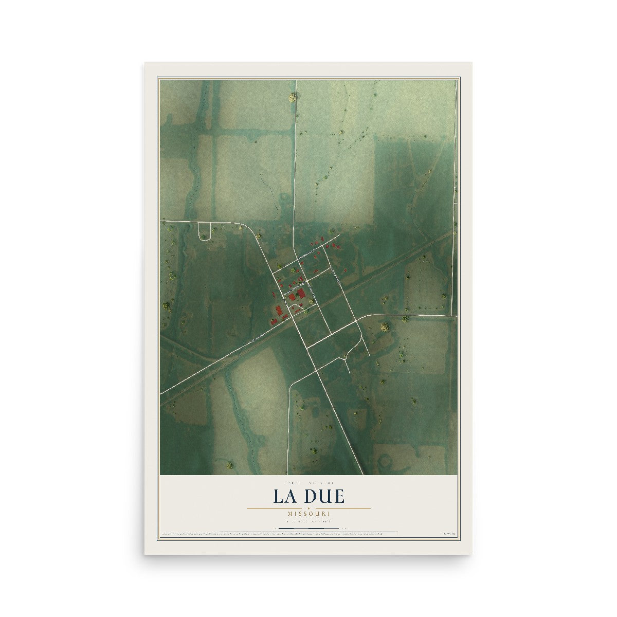 Map of La Due, Missouri, 12 x 18 inch unframed archival matte print