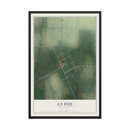 Map of La Due, Missouri, 12 x 18 inch print in a black wood frame