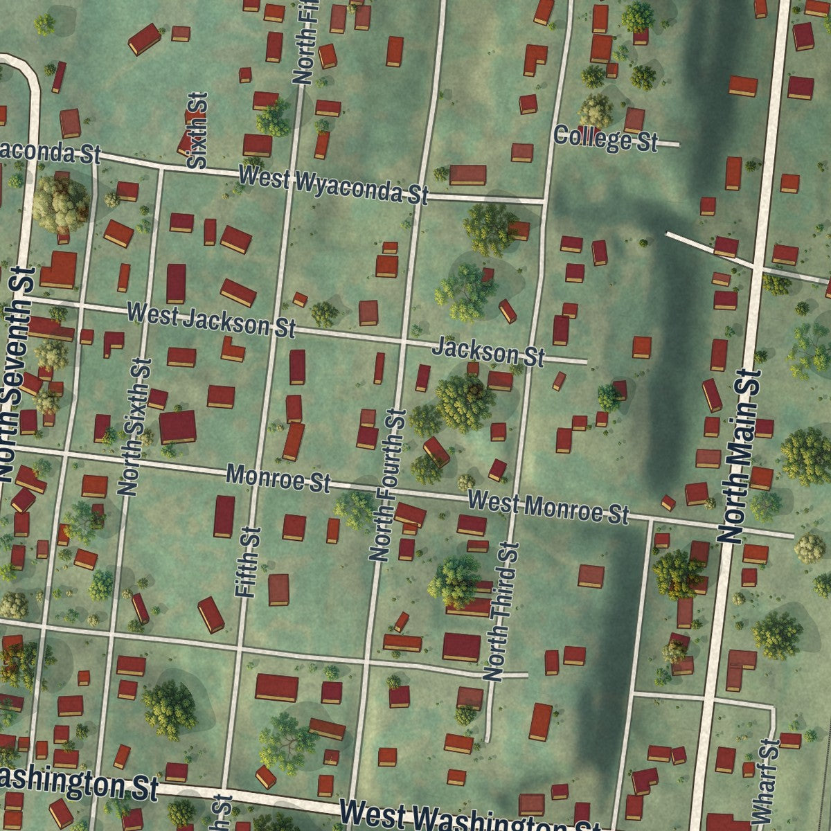 Close-up of the map of La Grange, Missouri print showing street and building detail
