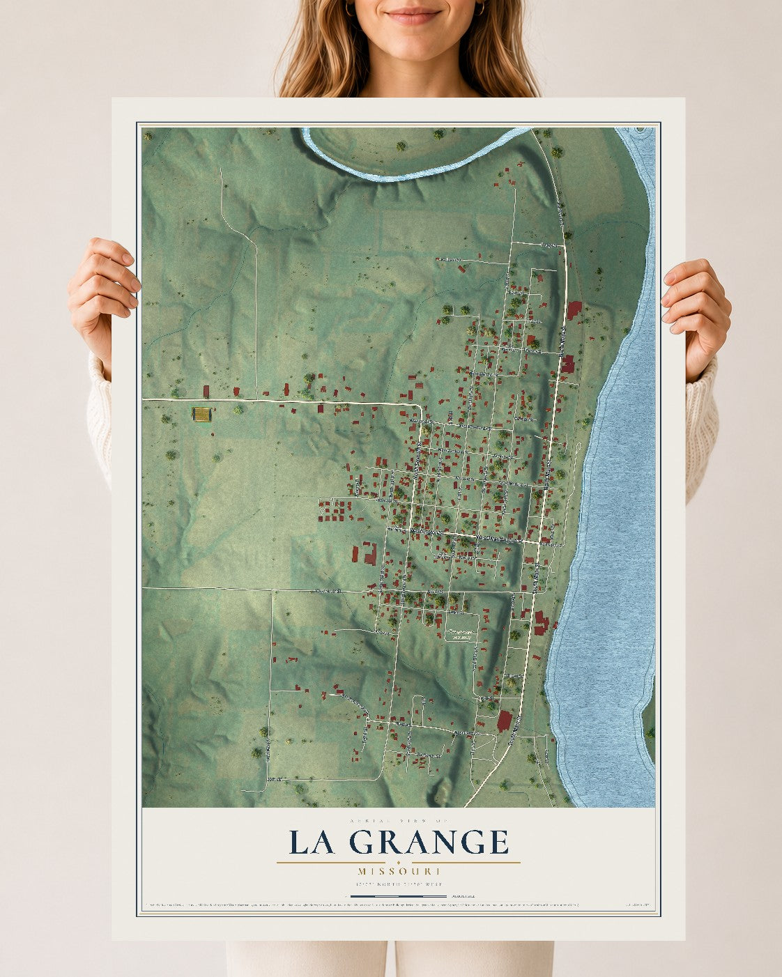 Map of La Grange, Missouri, 24 x 36 inch unframed archival matte print