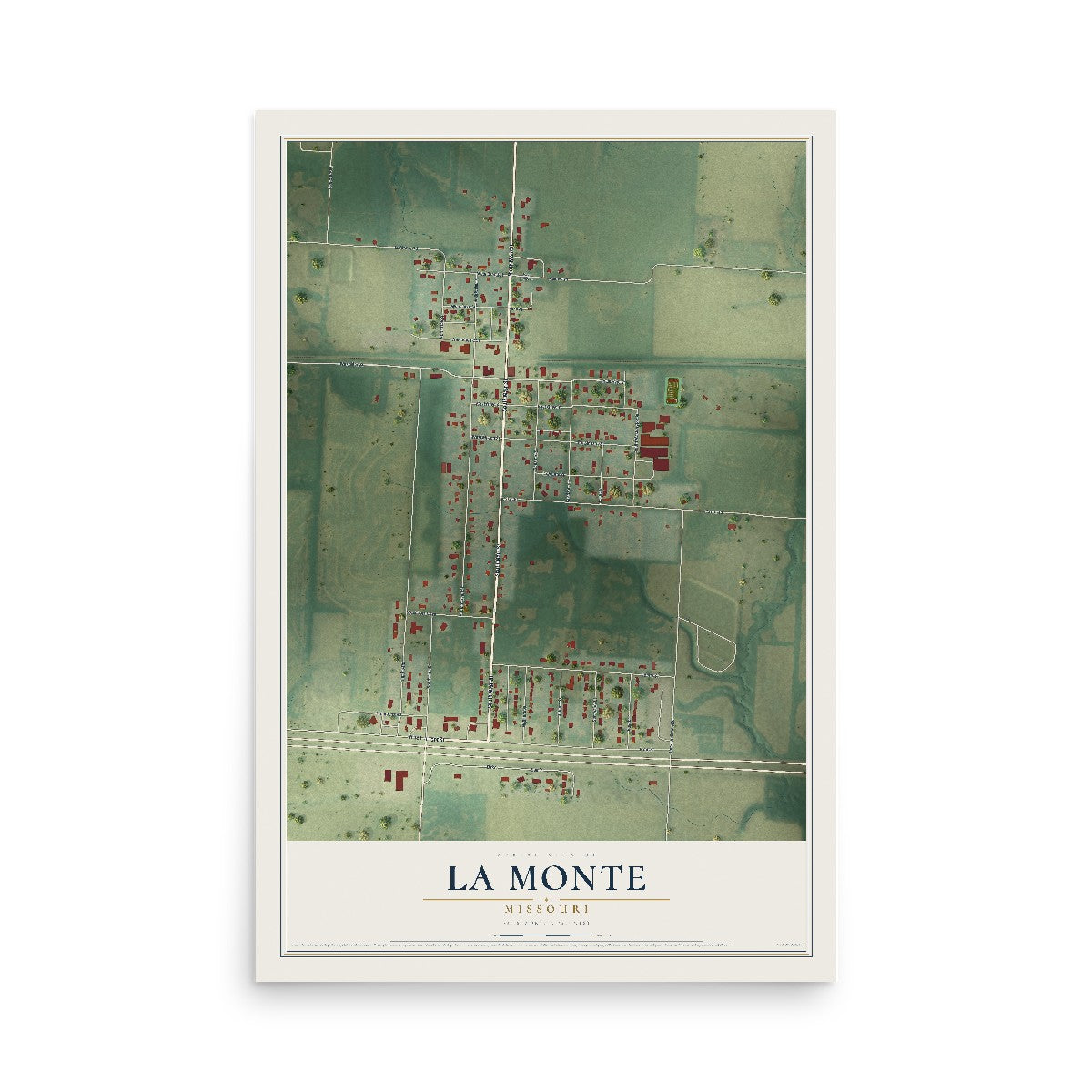 Map of La Monte, Missouri, 12 x 18 inch unframed archival matte print