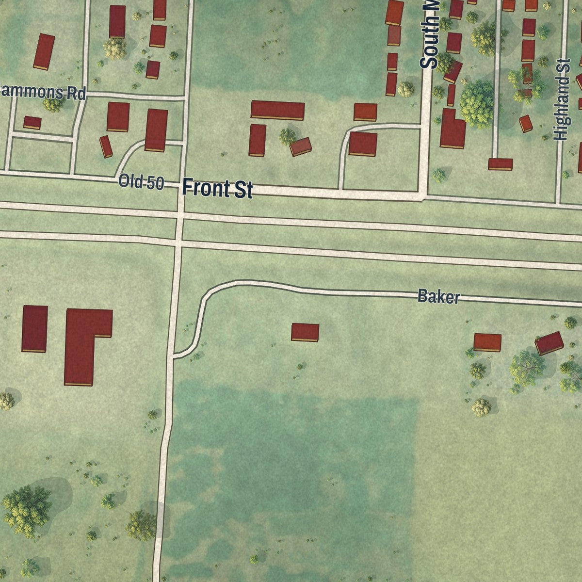 Second close-up of the map of La Monte, Missouri print showing more streets and buildings