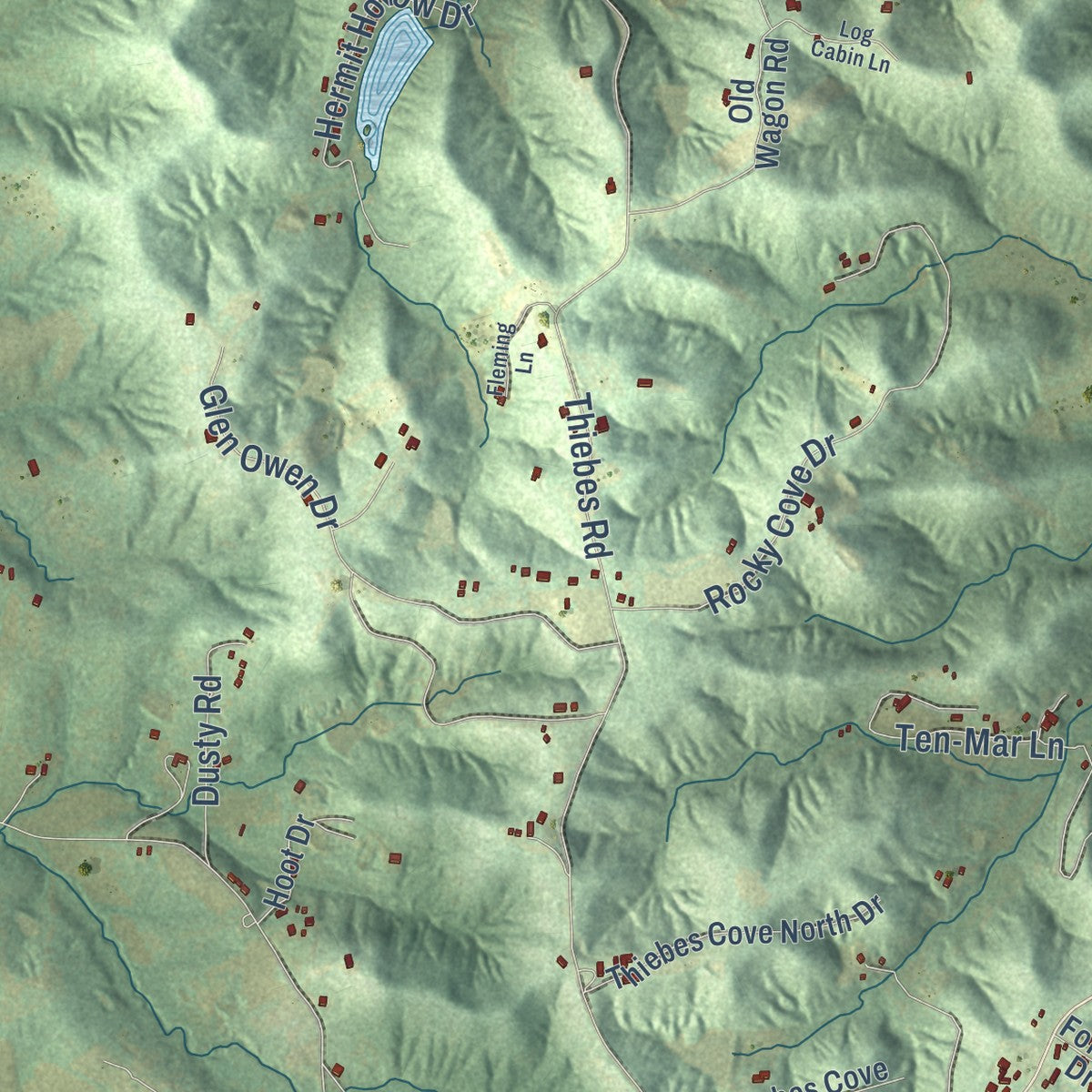 Close-up of the map of Labadie, Missouri print showing street and building detail