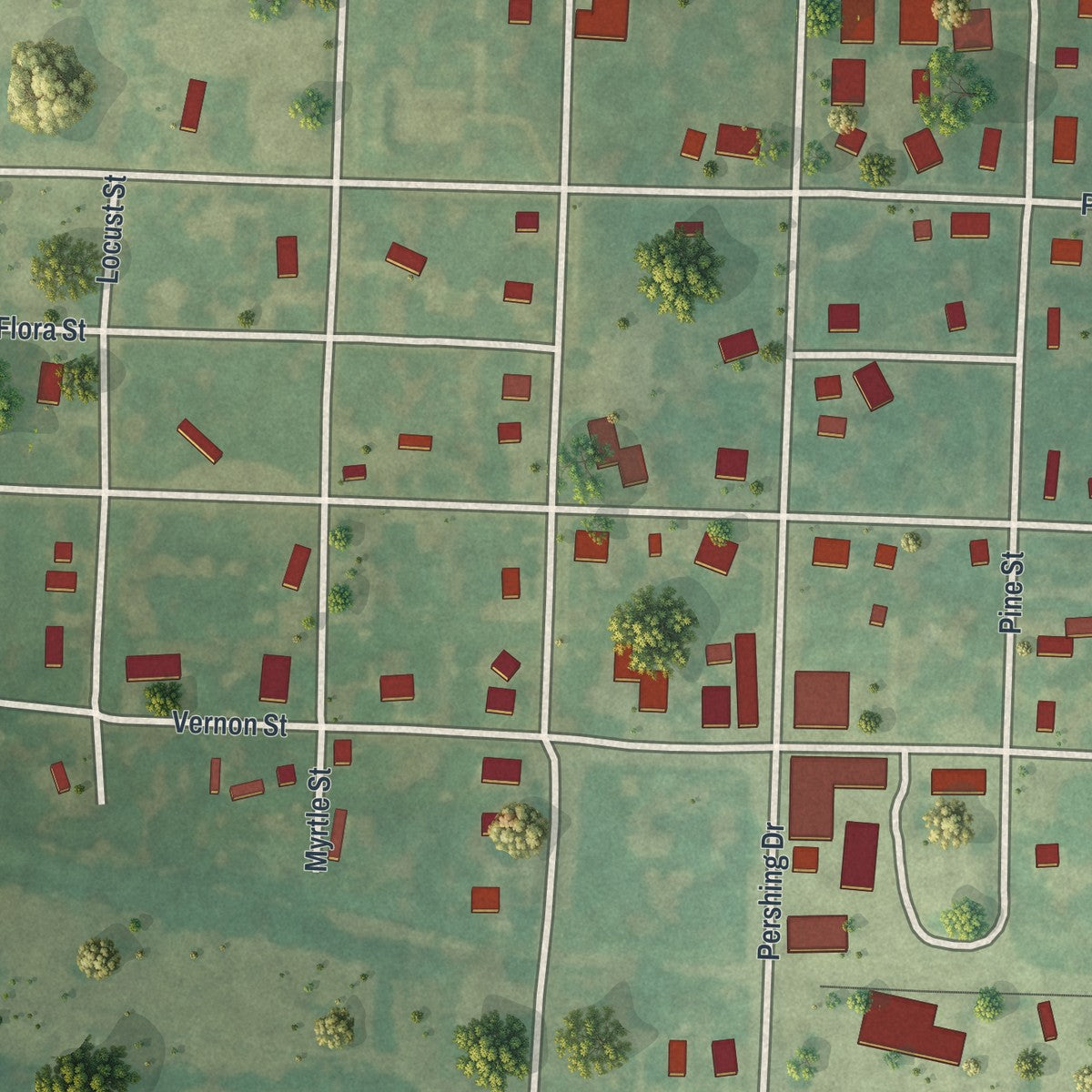Close-up of the map of Laclede, Missouri print showing street and building detail