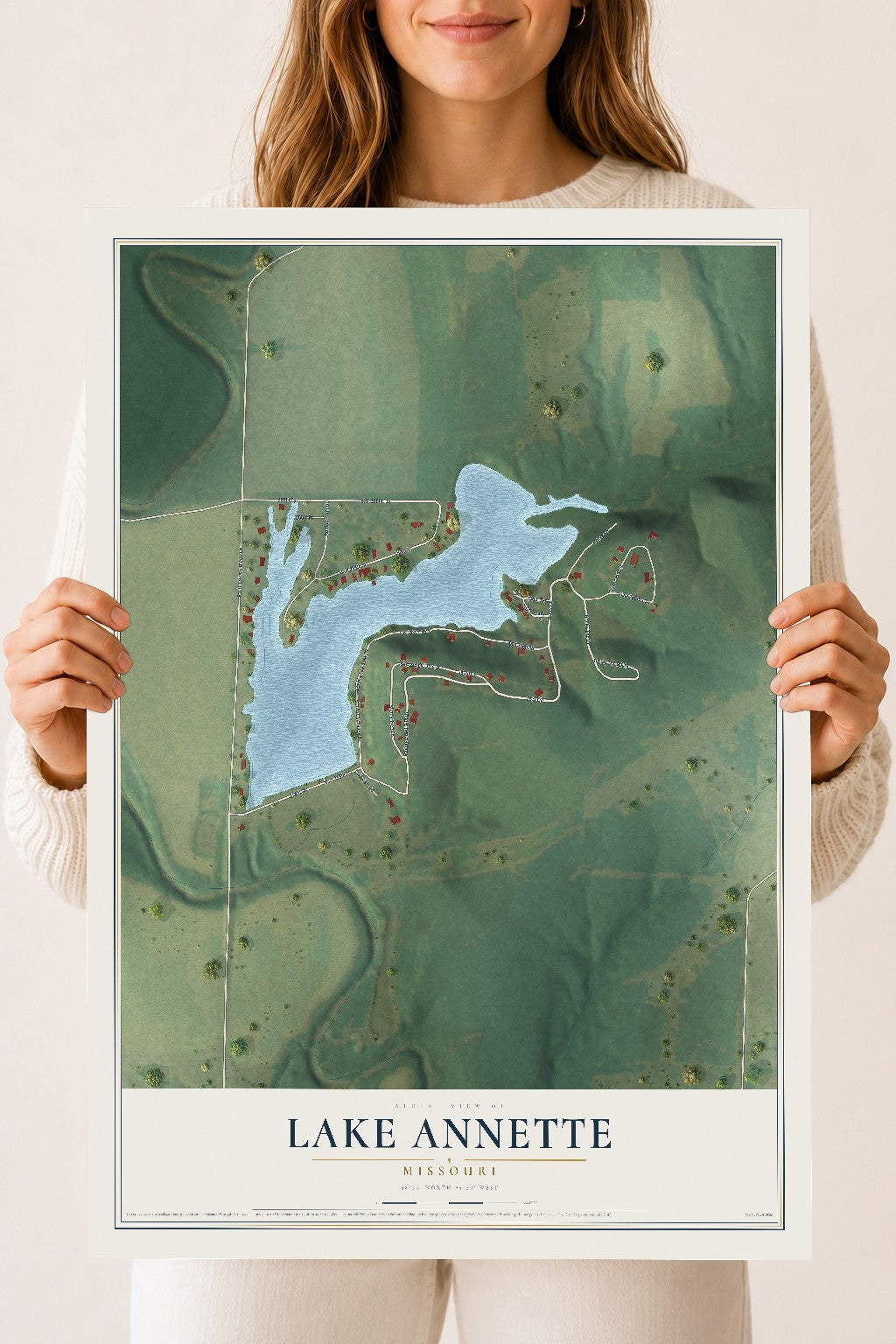 Map of Lake Annette, Missouri, 18 x 24 inch unframed archival matte print