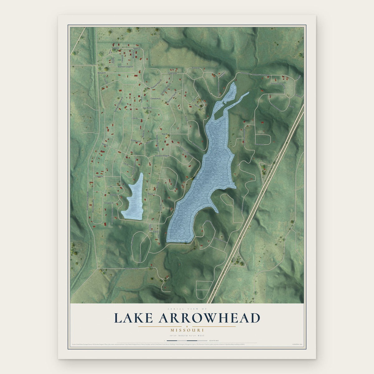 Lake Arrowhead, Missouri map print, the full design