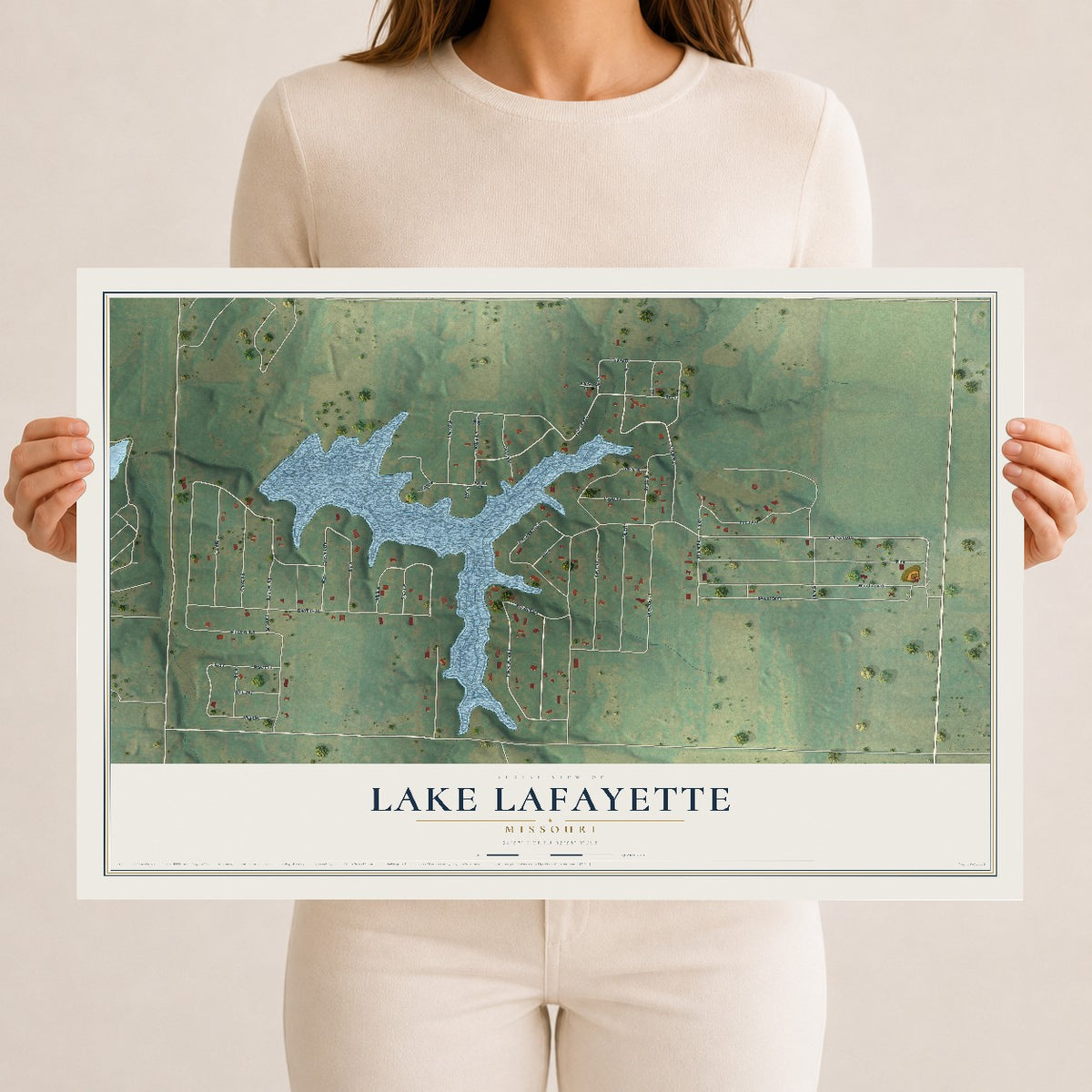 Map of Lake Lafayette, Missouri, 12 x 18 inch unframed archival matte print