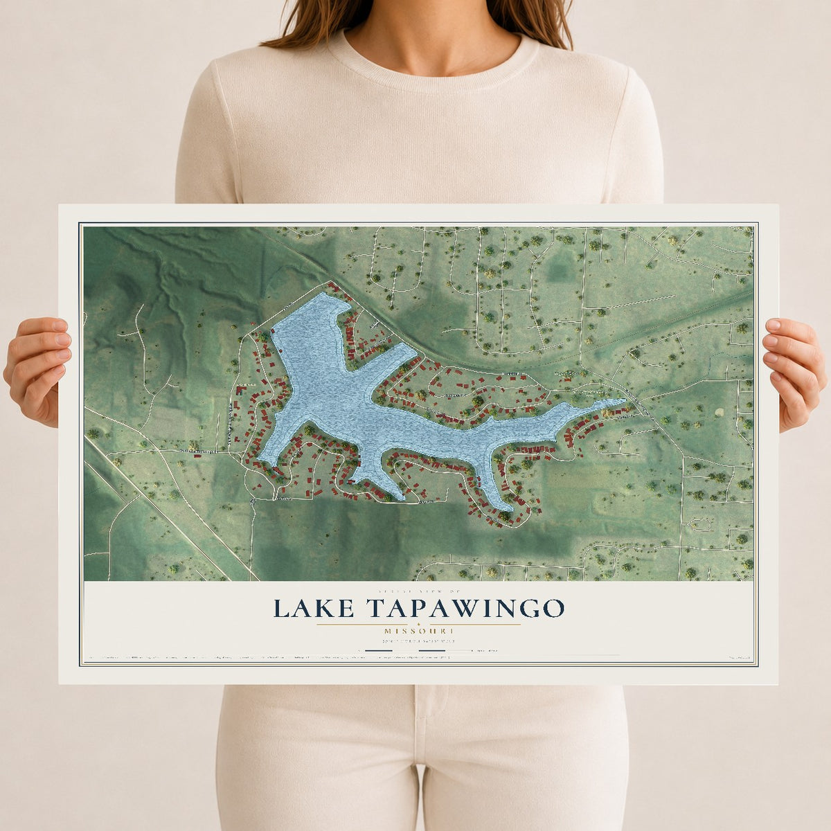 Map of Lake Tapawingo, Missouri, 12 x 18 inch unframed archival matte print