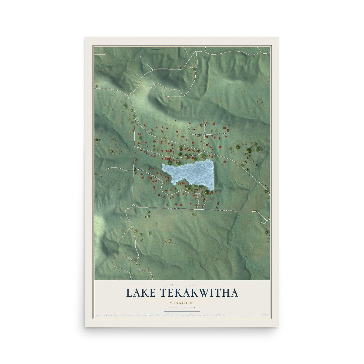 Map of Lake Tekakwitha, Missouri, 12 x 18 inch unframed archival matte print