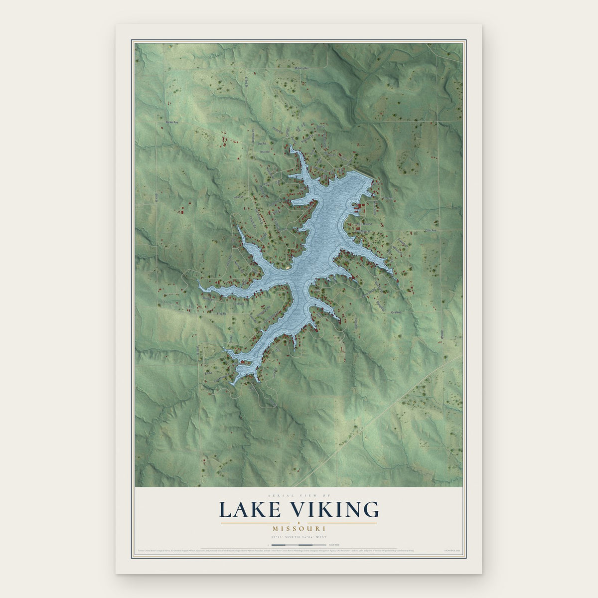 Lake Viking, Missouri map print, the full design