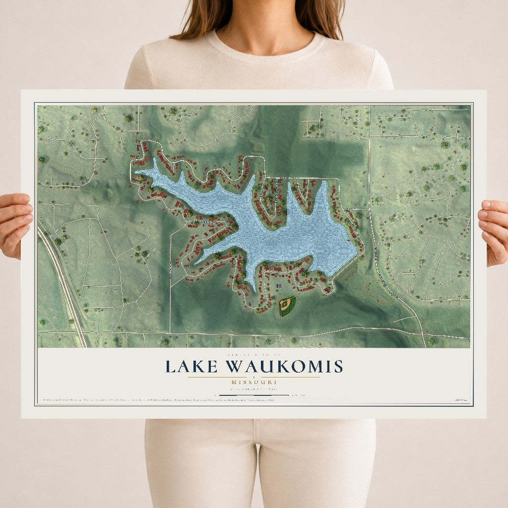 Map of Lake Waukomis, Missouri, 18 x 24 inch unframed archival matte print