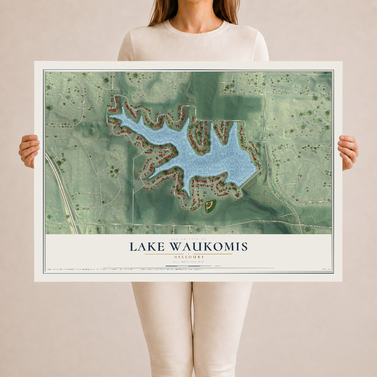Map of Lake Waukomis, Missouri, 24 x 36 inch unframed archival matte print