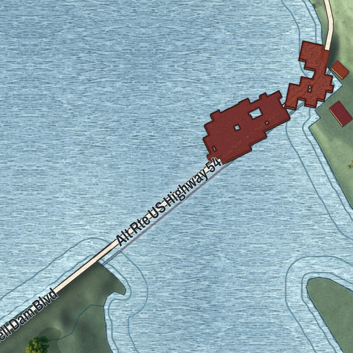 Close-up of the map of Lakeside, Missouri print showing street and building detail