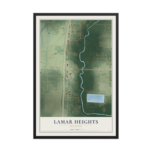 Map of Lamar Heights, Missouri, 12 x 18 inch print in a black wood frame