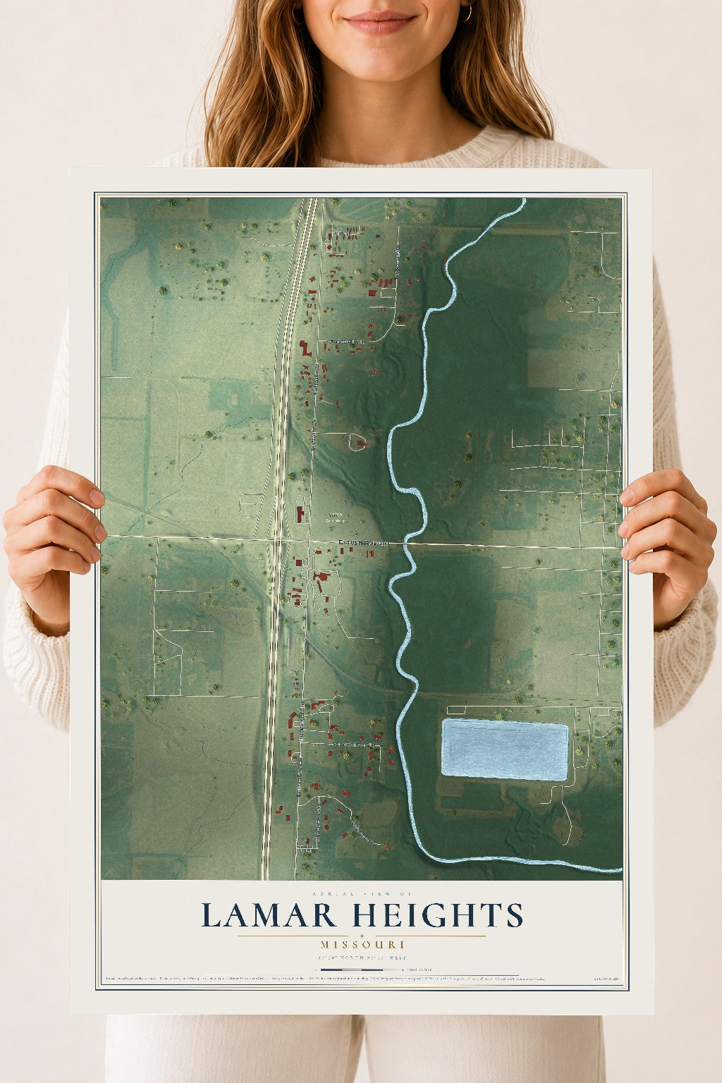 Map of Lamar Heights, Missouri, 18 x 24 inch unframed archival matte print