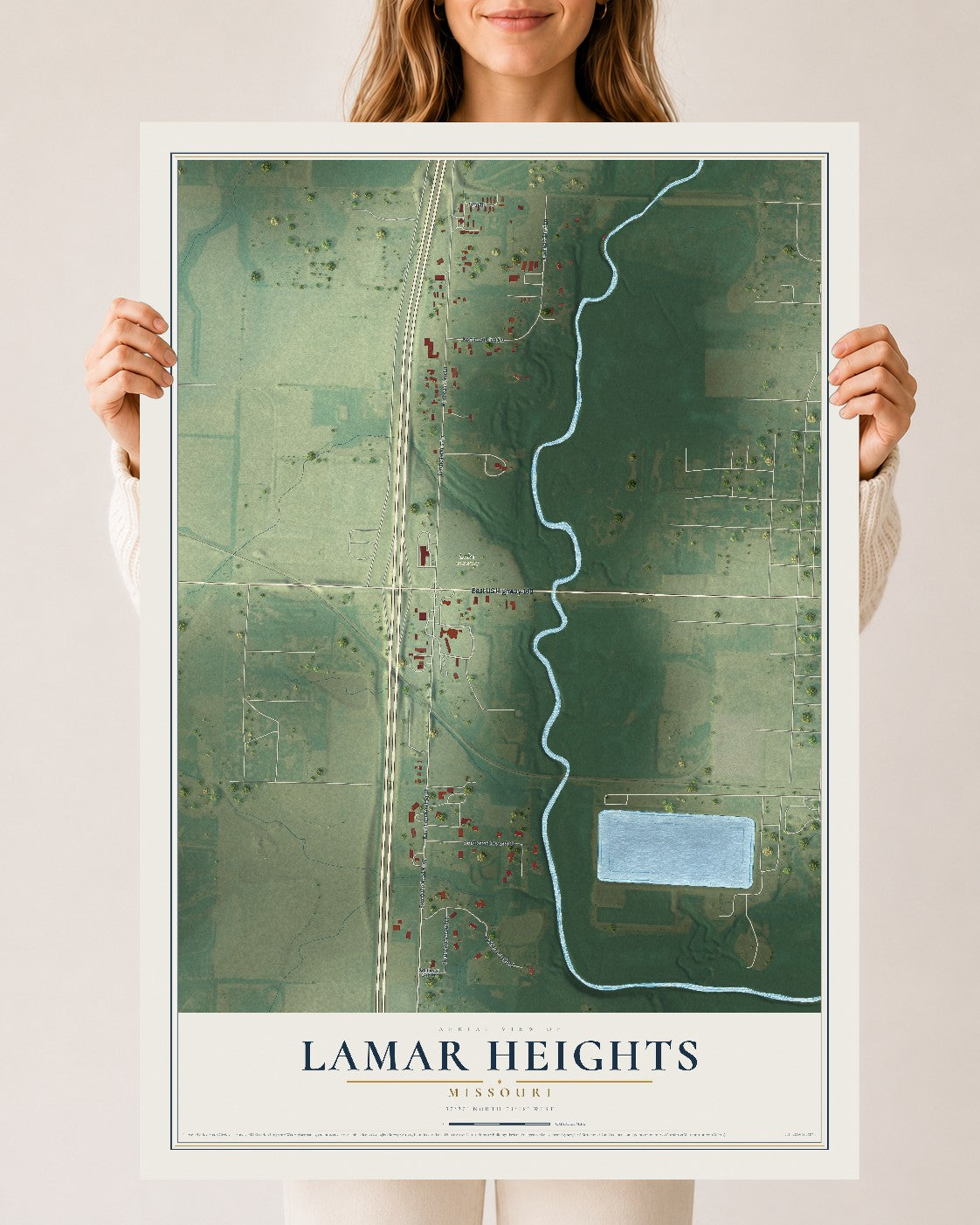 Map of Lamar Heights, Missouri, 24 x 36 inch unframed archival matte print