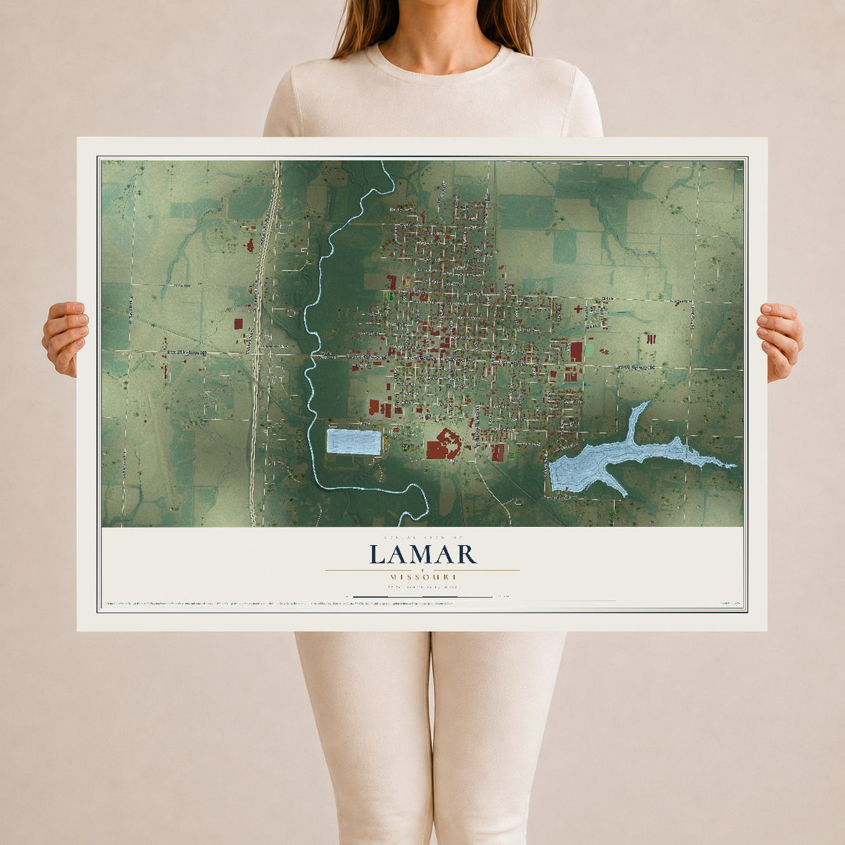Map of Lamar, Missouri, 24 x 36 inch unframed archival matte print