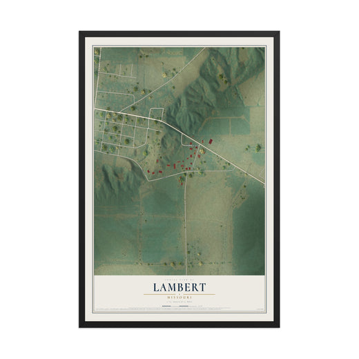 Map of Lambert, Missouri, 12 x 18 inch print in a black wood frame