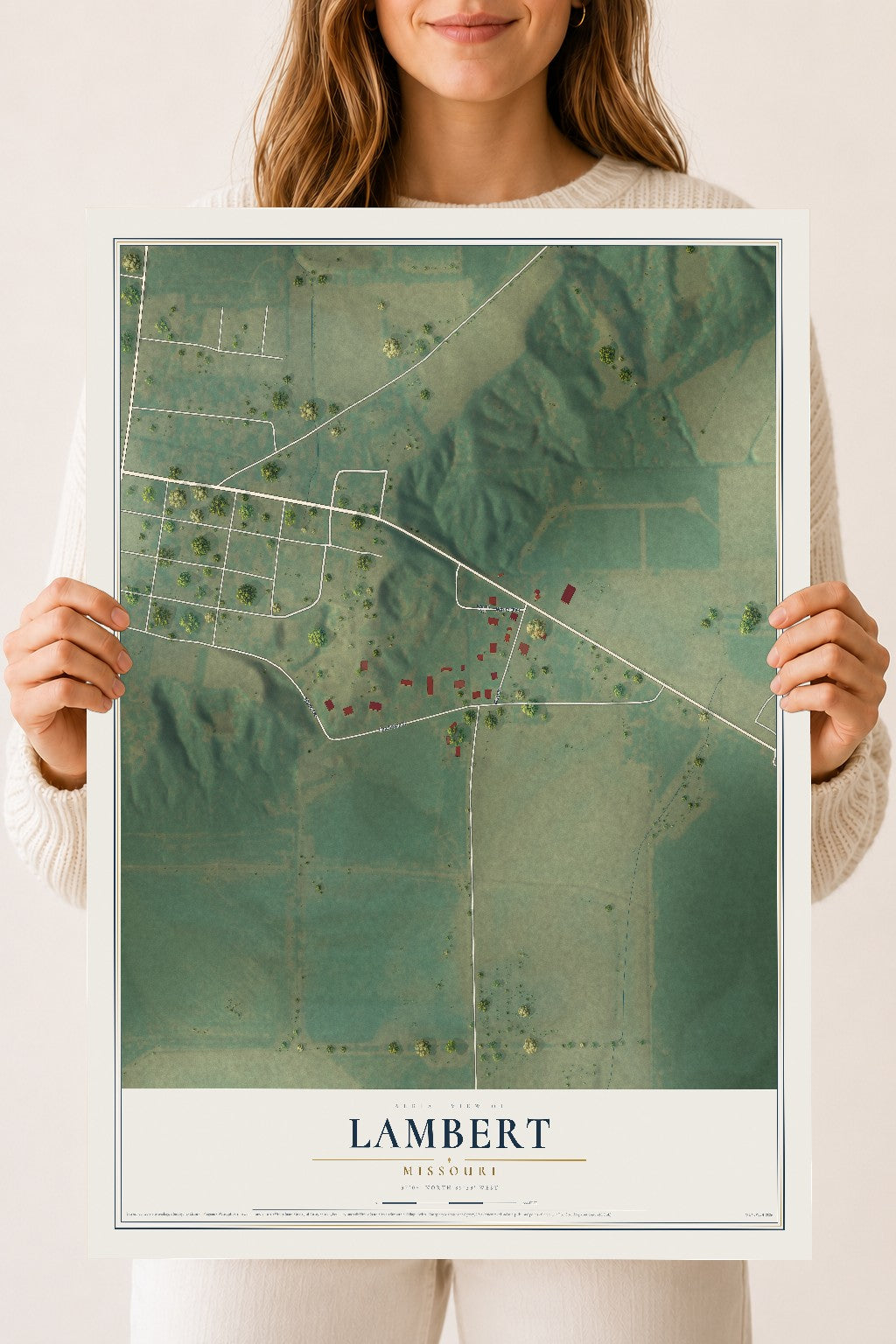 Map of Lambert, Missouri, 18 x 24 inch unframed archival matte print
