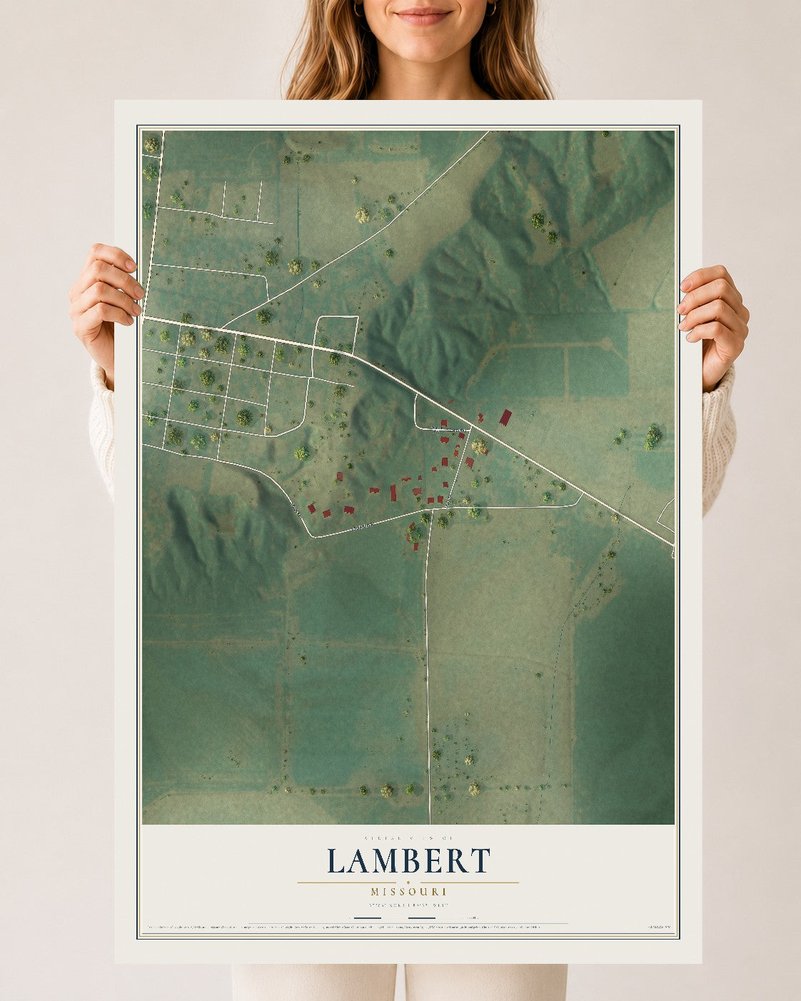 Map of Lambert, Missouri, 24 x 36 inch unframed archival matte print