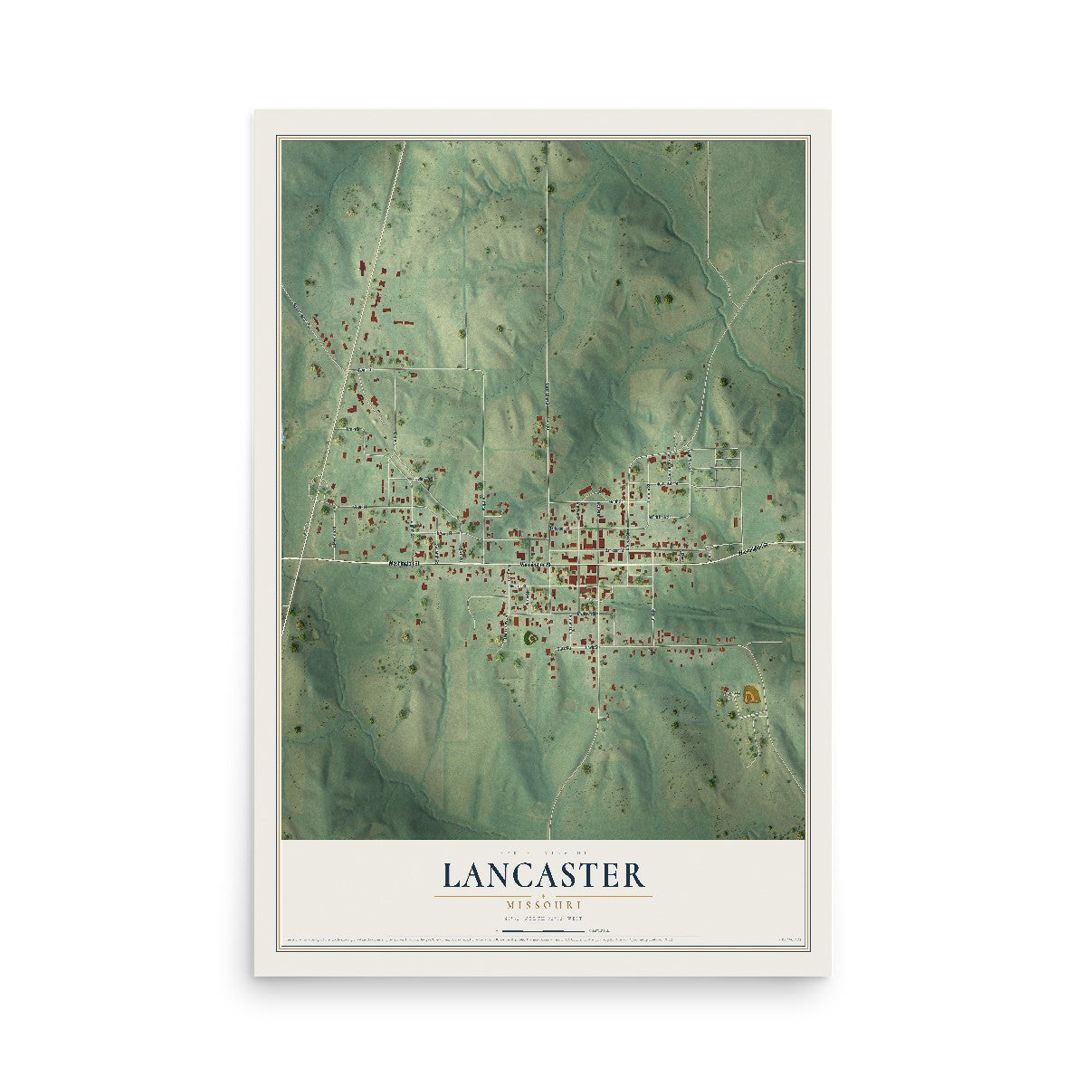Map of Lancaster, Missouri, 12 x 18 inch unframed archival matte print