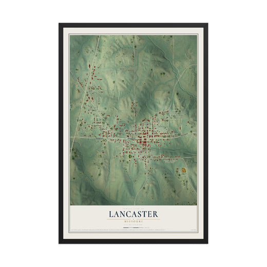 Map of Lancaster, Missouri, 12 x 18 inch print in a black wood frame