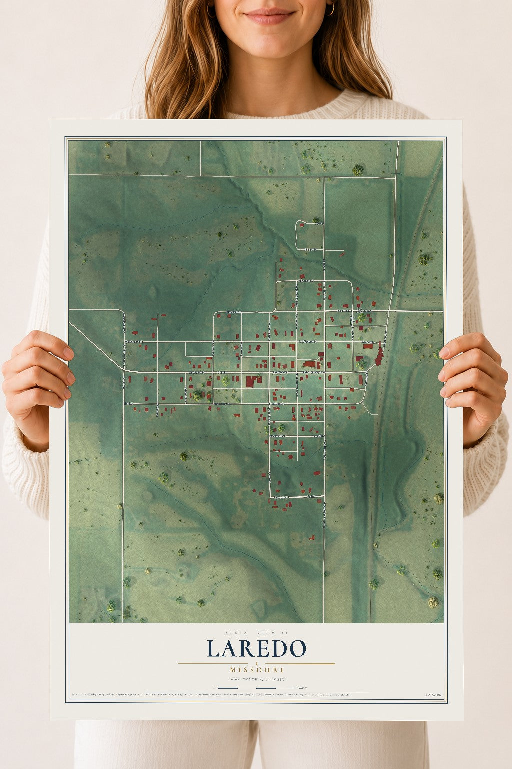 Map of Laredo, Missouri, 18 x 24 inch unframed archival matte print