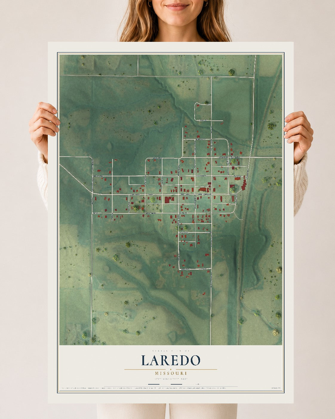 Map of Laredo, Missouri, 24 x 36 inch unframed archival matte print