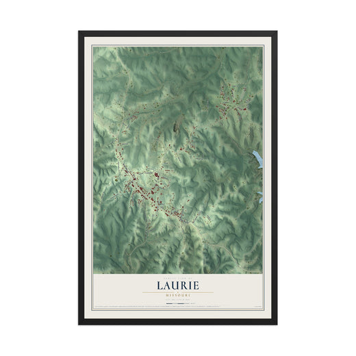 Map of Laurie, Missouri, 12 x 18 inch print in a black wood frame