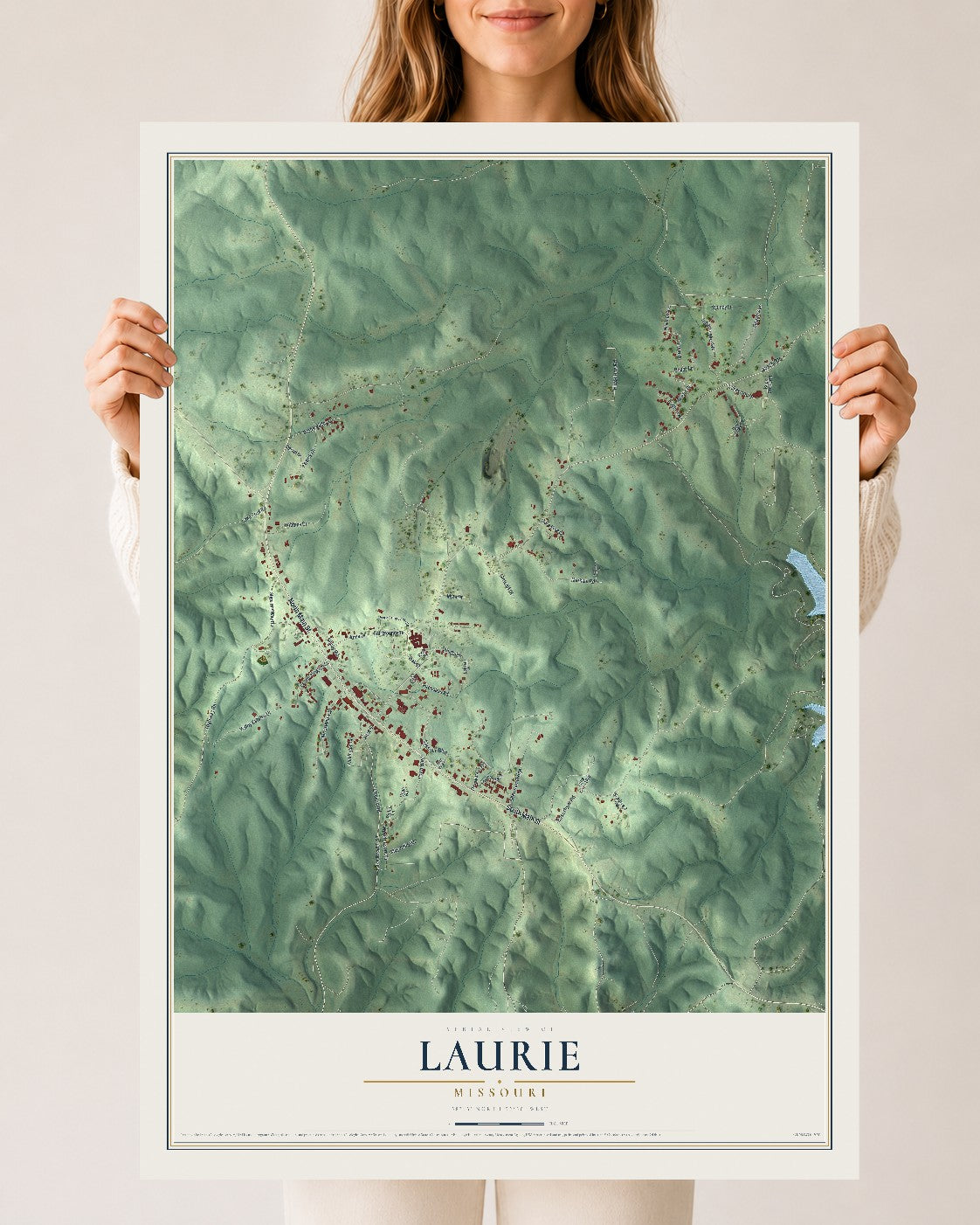 Map of Laurie, Missouri, 24 x 36 inch unframed archival matte print