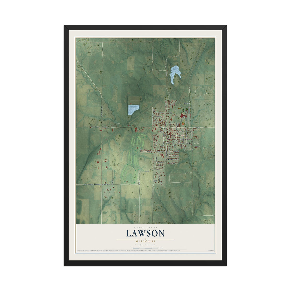Map of Lawson, Missouri, 12 x 18 inch print in a black wood frame