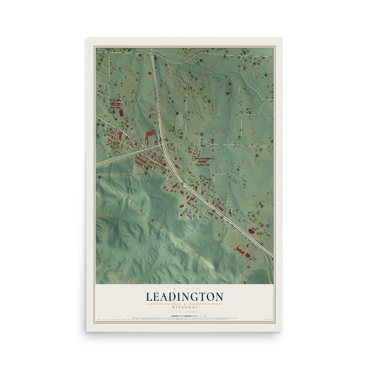 Map of Leadington, Missouri, 12 x 18 inch unframed archival matte print