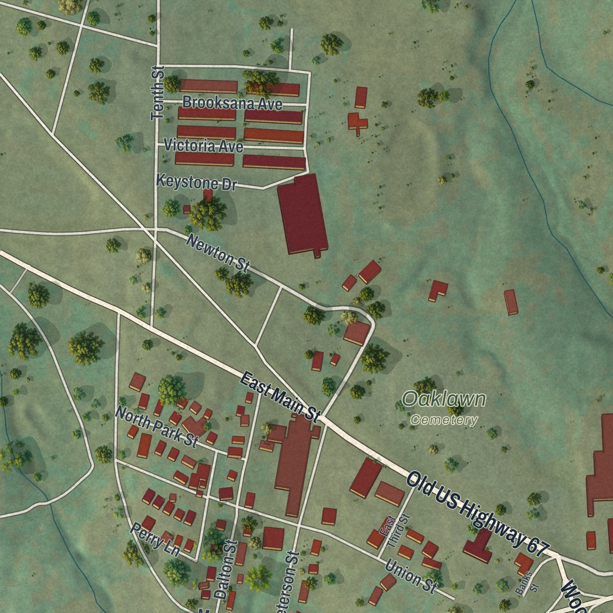 Second close-up of the map of Leadington, Missouri print showing more streets and buildings