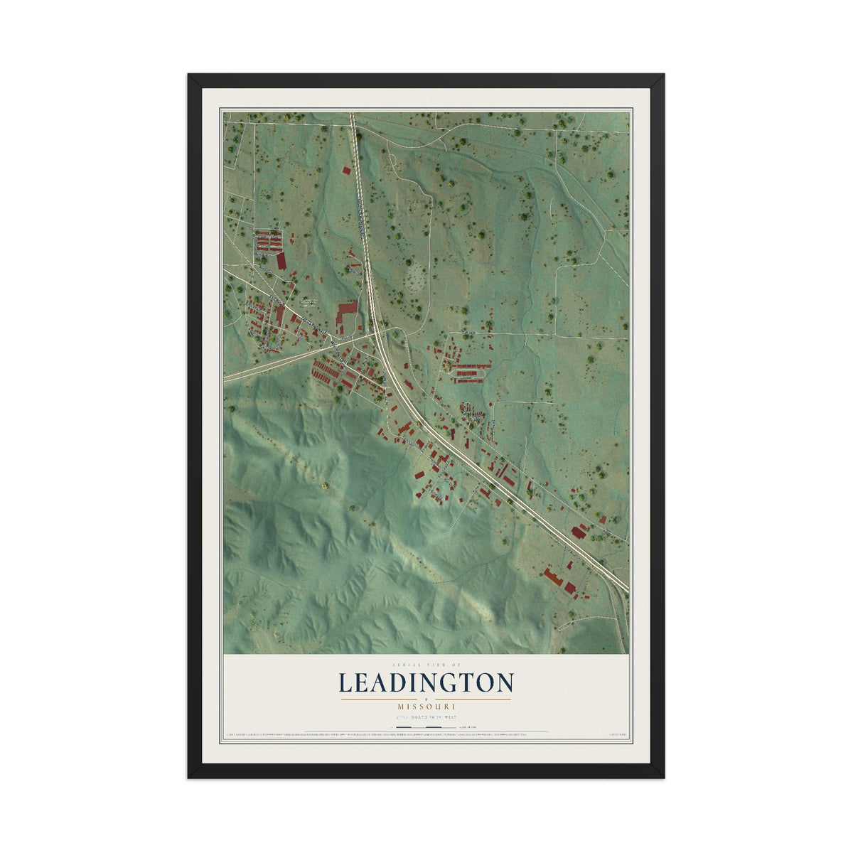 Map of Leadington, Missouri, 12 x 18 inch print in a black wood frame