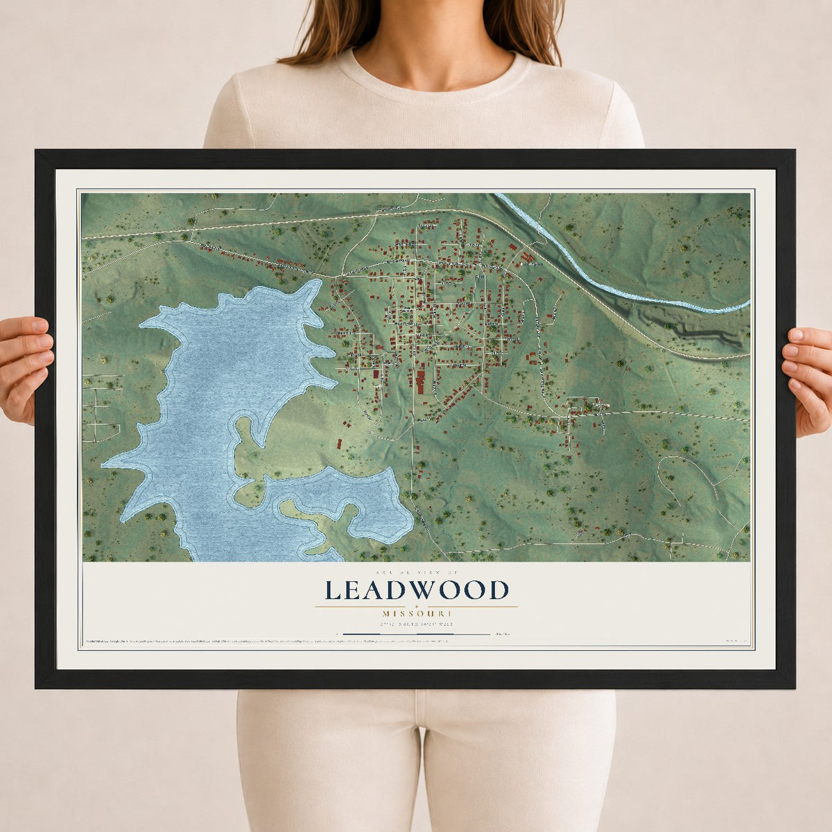 Map of Leadwood, Missouri, 18 x 24 inch print in a black wood frame