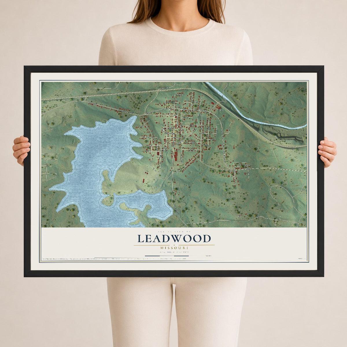 Map of Leadwood, Missouri, 24 x 36 inch print in a black wood frame