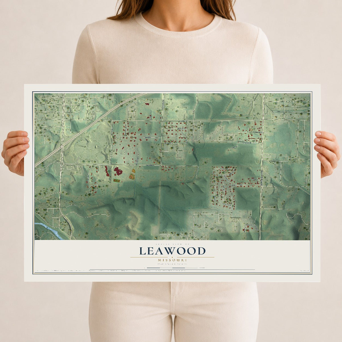 Map of Leawood, Missouri, 12 x 18 inch unframed archival matte print