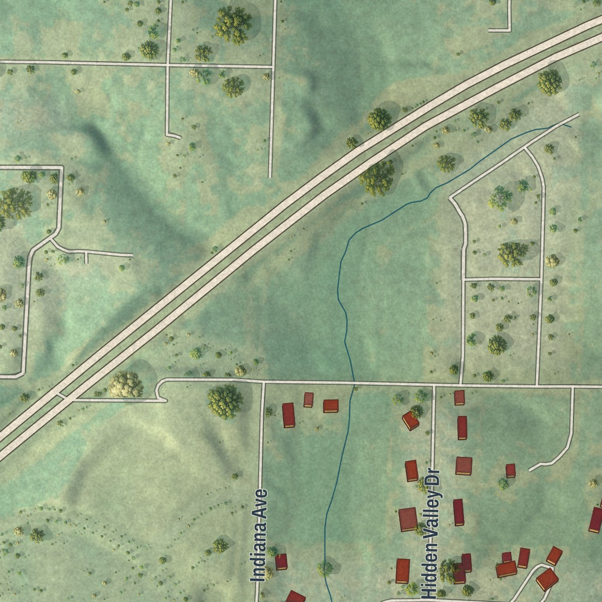 Second close-up of the map of Leawood, Missouri print showing more streets and buildings