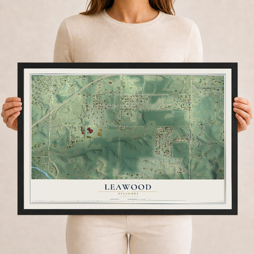 Map of Leawood, Missouri, 12 x 18 inch print in a black wood frame