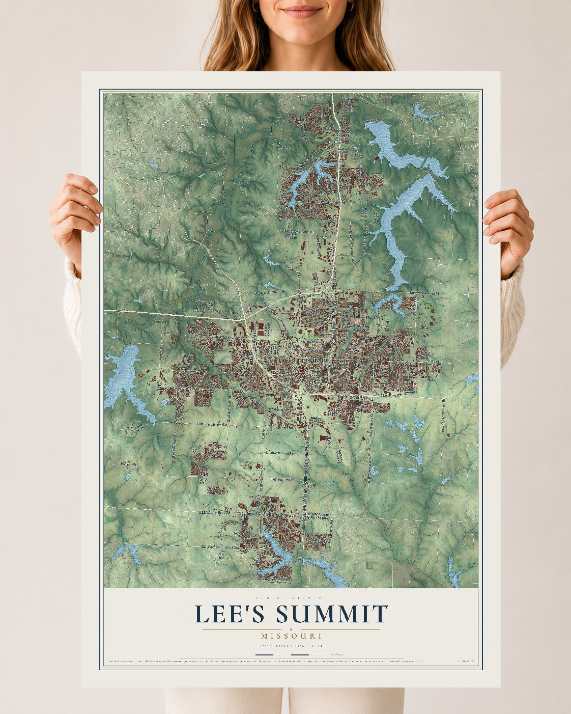 Map of Lee's Summit, Missouri, 24 x 36 inch unframed archival matte print