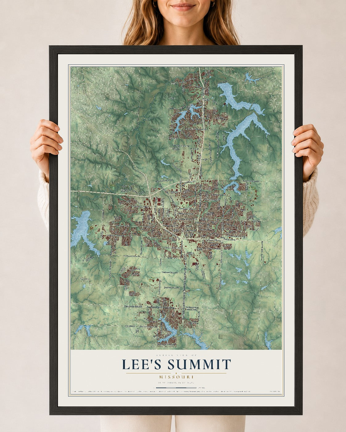 Map of Lee's Summit, Missouri, 24 x 36 inch print in a black wood frame