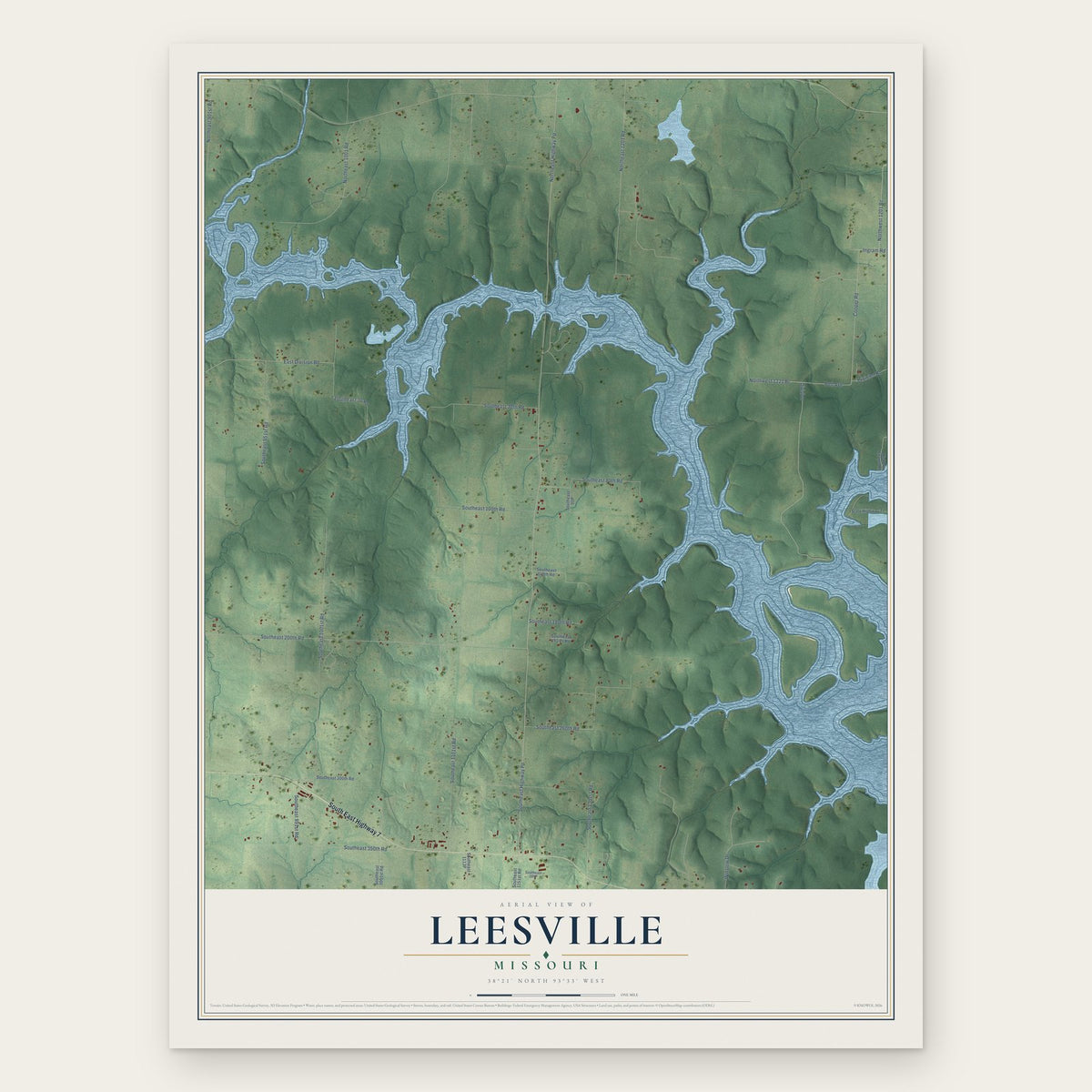 Leesville, Missouri map print, the full design